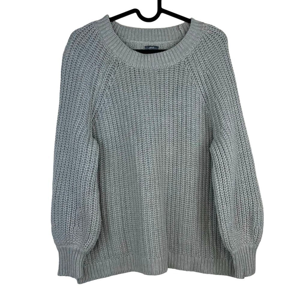 Aerie Balloon Sleeve Chunky Crochet Knit Pullover Sweater Blue / Grey Size Small